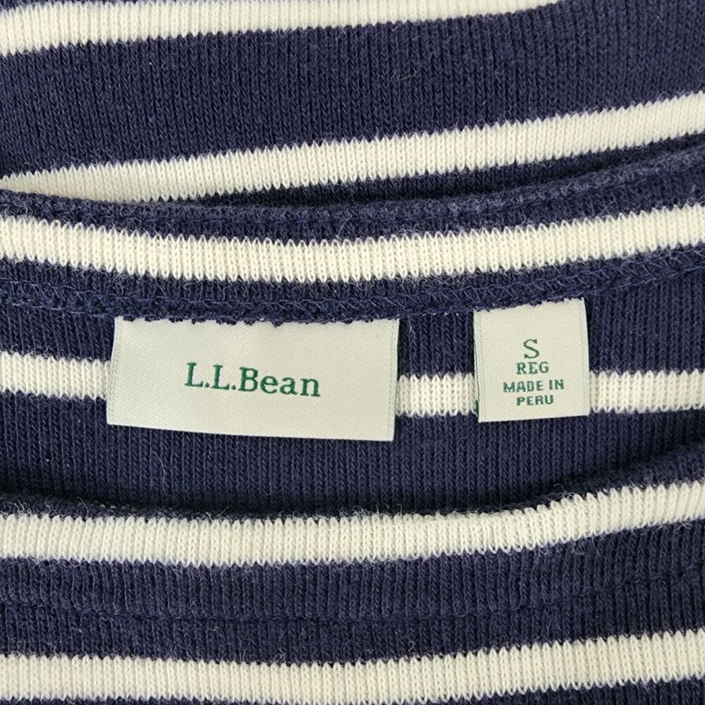 LL Bean Womens Top Small Reg French Sailor Knit Blue Stripe 3/4 Sleeve Boatneck - Picture 6 of 8